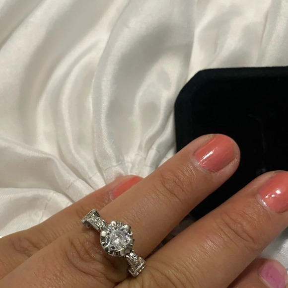 Antique Diamond Engagement Art Deco Diamond Ring  Old European Cut 925 - Picture 5 of 5